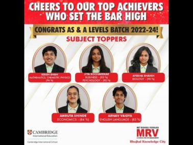 MRV Congratulates AS & A Levels Subject Toppers